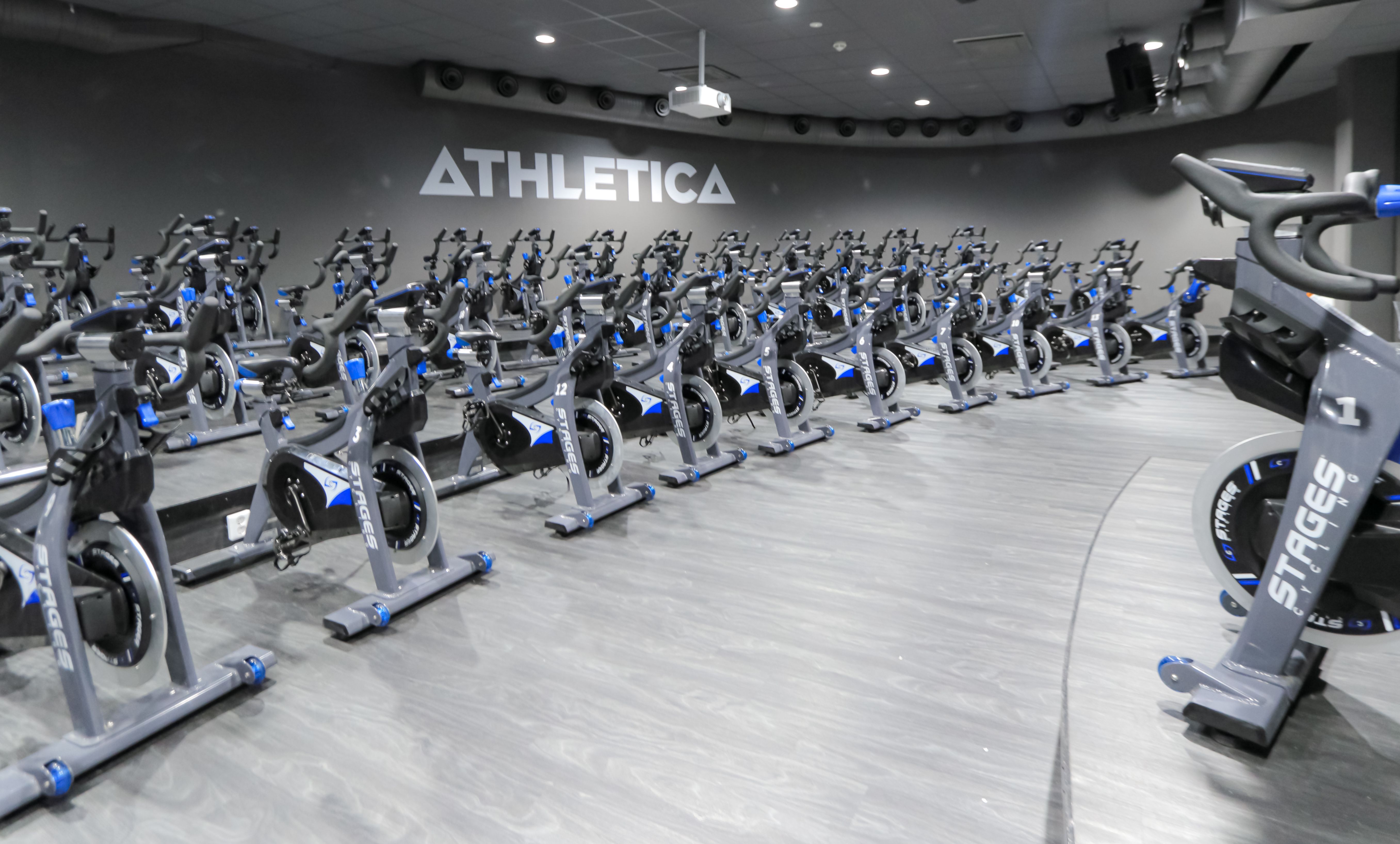 Sykkelsalen på Athletica Centrum med watt Stages sykler. 