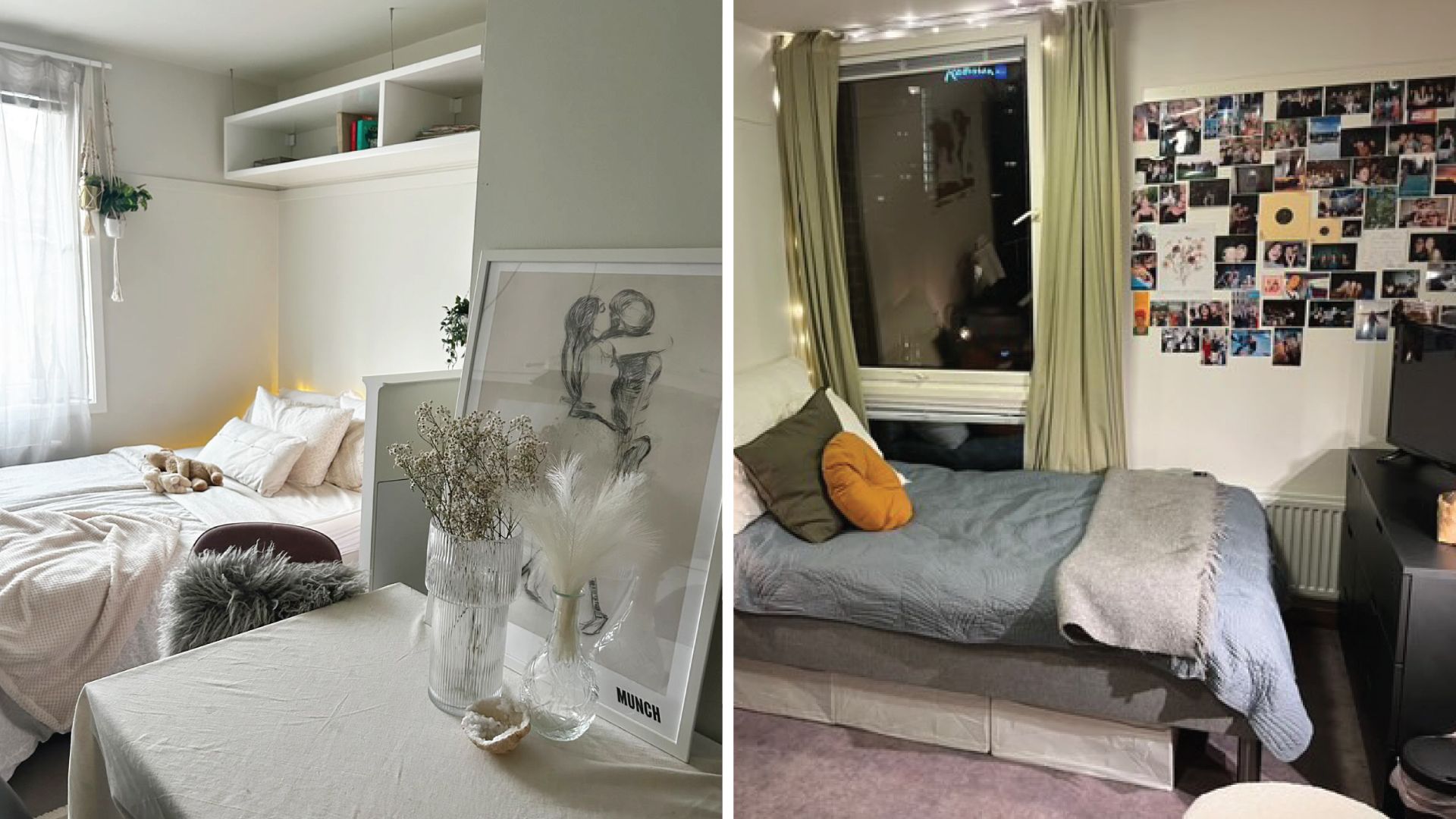 Foto av eksepler på hybel studentbolig hos SiO fra to ulike leiligheter.
