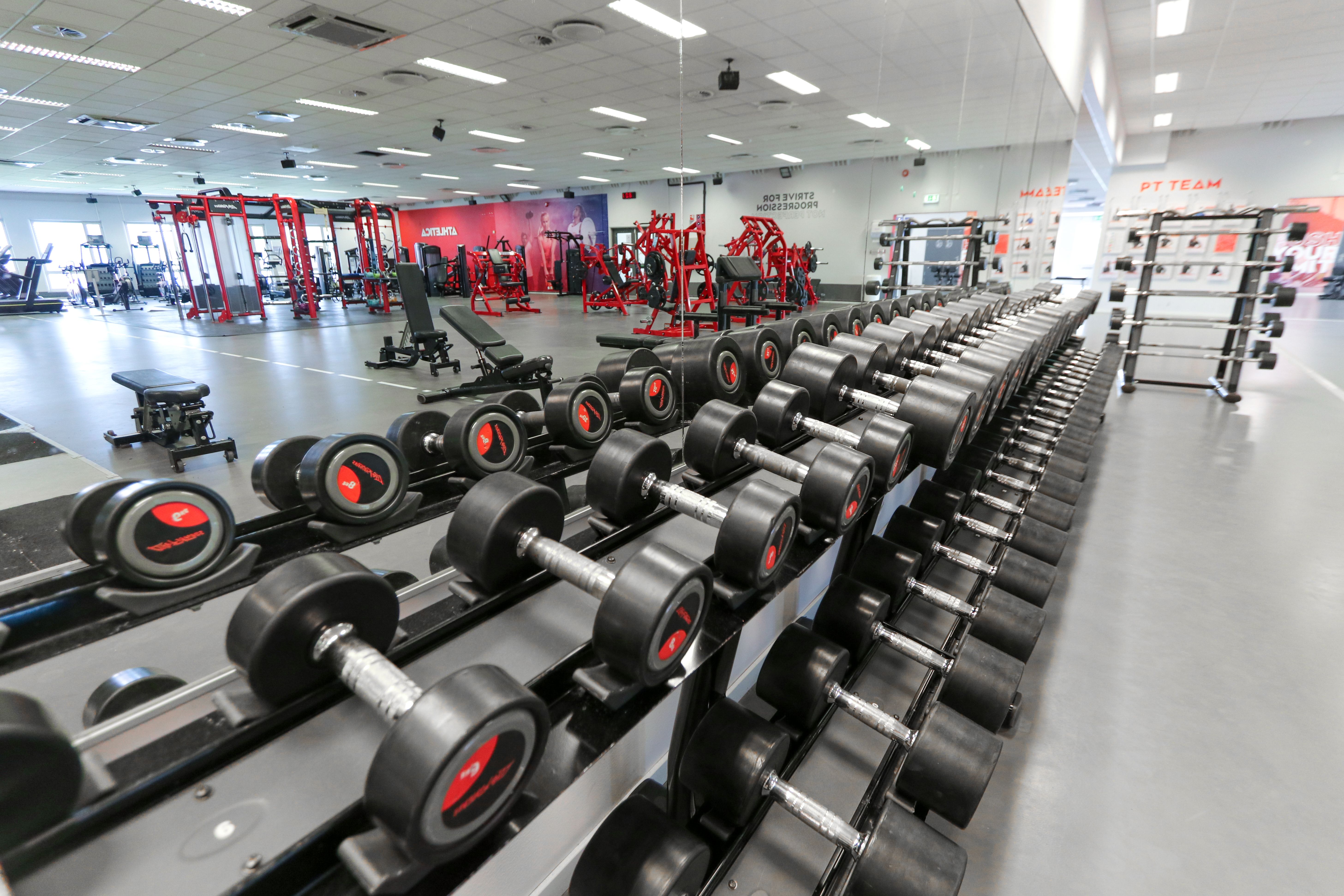 Frivekter og hantler i studio på Athletica Domus. 