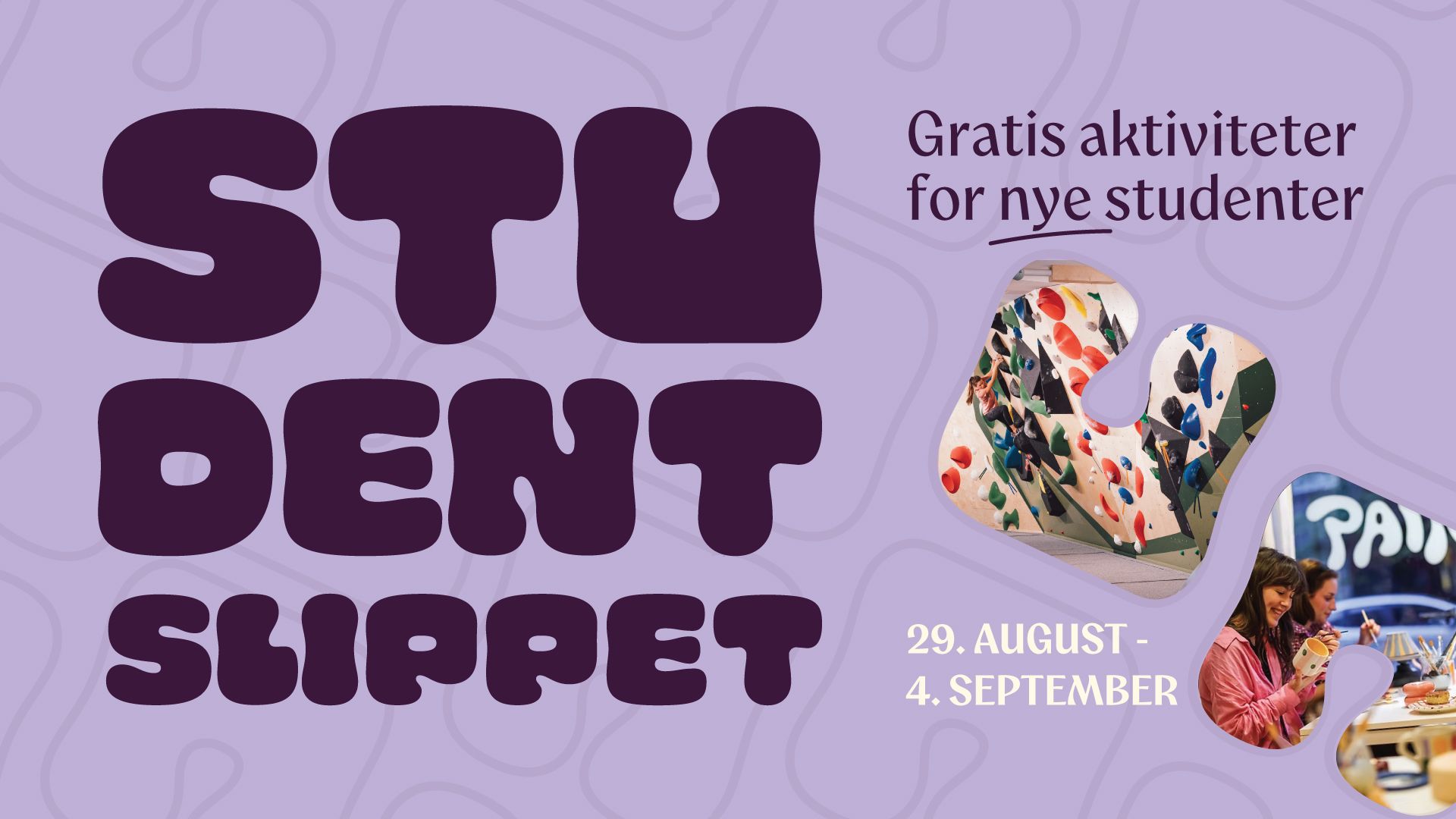 Bilde og animasjon av Studentslippet 2026. Gratis aktiviteter for nye studenter i Oslo.